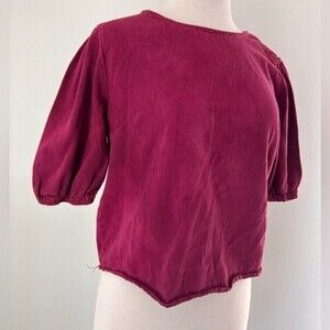 Böhme Red top sort sleeve round neck blouse fresh fabric women casual size L.